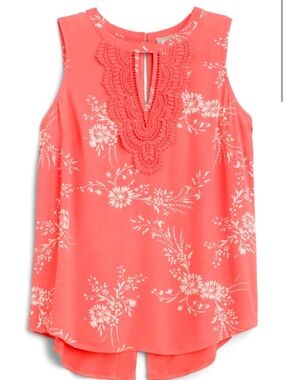 Daniel Rainn Coral Crochet-Trim Sleeveless Top
